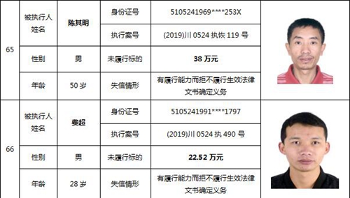 瀘州中院公布一批失信被執(zhí)行人名單(圖30)